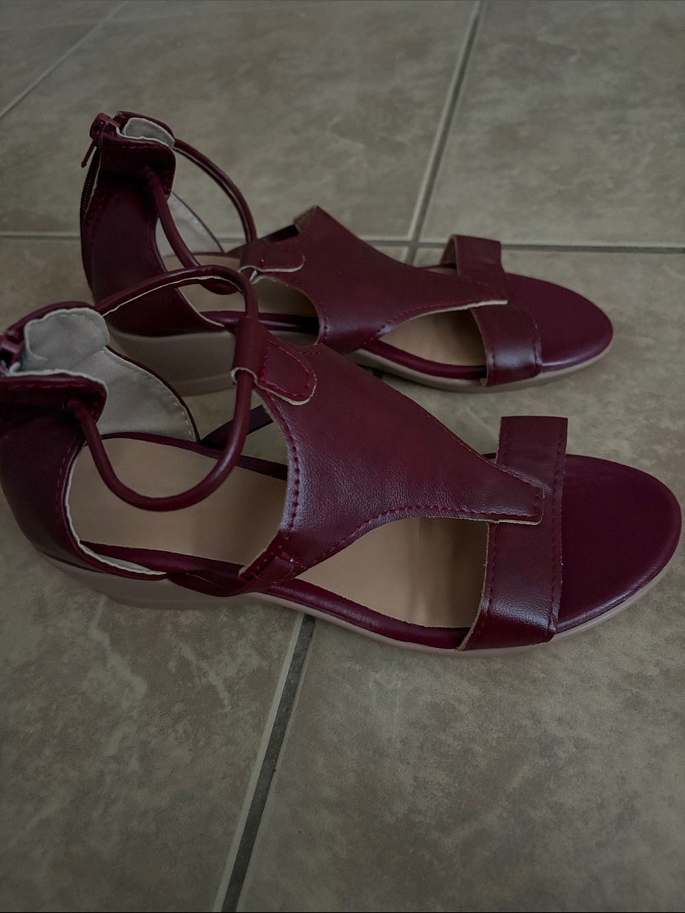 Women’s Burgundy Open-Toe Ankle Strap Sandals